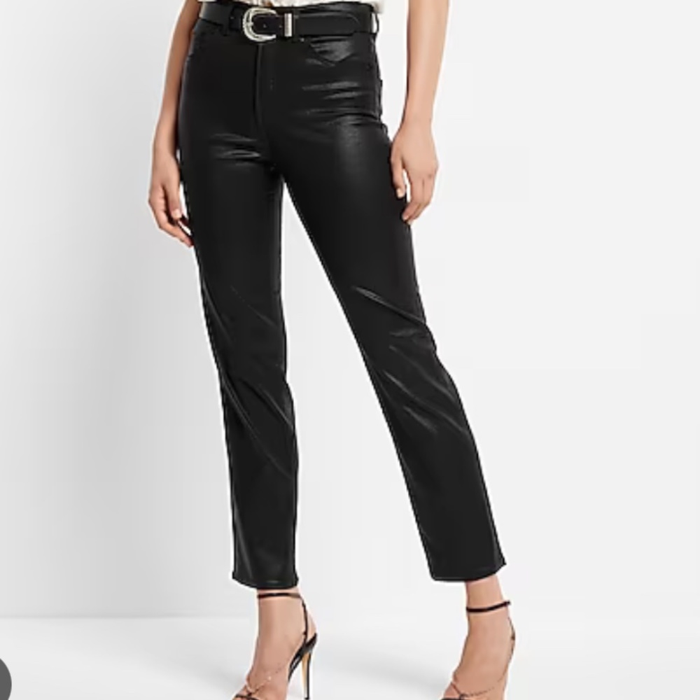 COPY - Express High Waisted Black Coated Straight Ankle Jeans | Size 8 Long